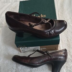 Clarks Brown Leather Heels with Mary Jane Style